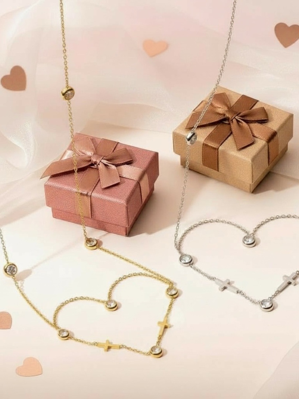 Delicate Cross & Bezel Pendant Necklace - Silver Option